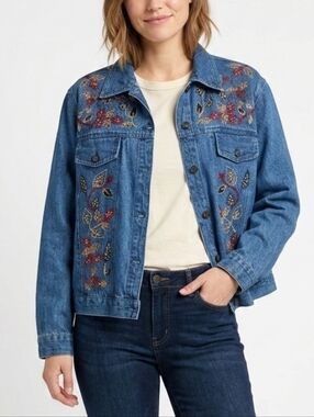 Vintage Tantrums Blue Embroidered Denim Jean Jacket